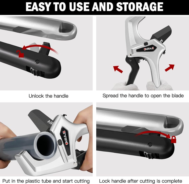 AIRAJ Ratchet PVC Pipe Cutter Heavy Duty,Cuts up to 3 Inches,PVC Cutter with One-Click Blade Replacement,Plastic Pipe Cutter, PVC Cutter Tool,PEX Pipe Cutter,PVC Pipe Shears with Extra Spare Blade - Image 5